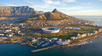 Cape,Town,City,Centre,From,Above,With,Table,Mountain,And